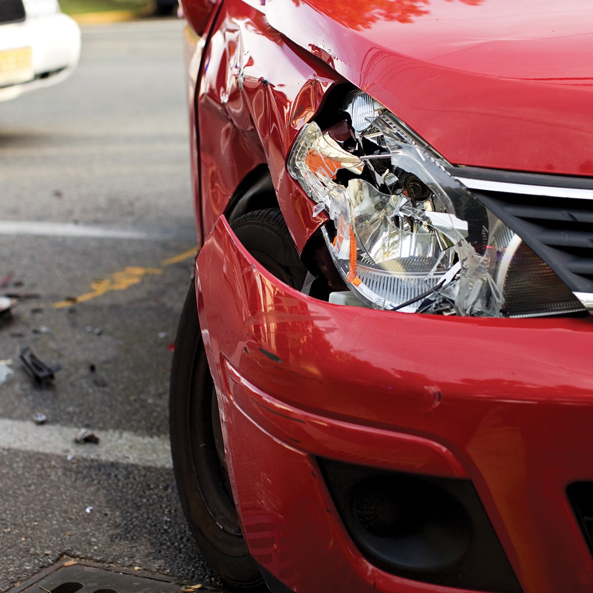 A bumper of a car after it was in a collision 