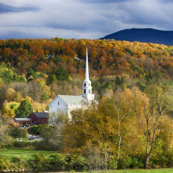 church and fall foliage