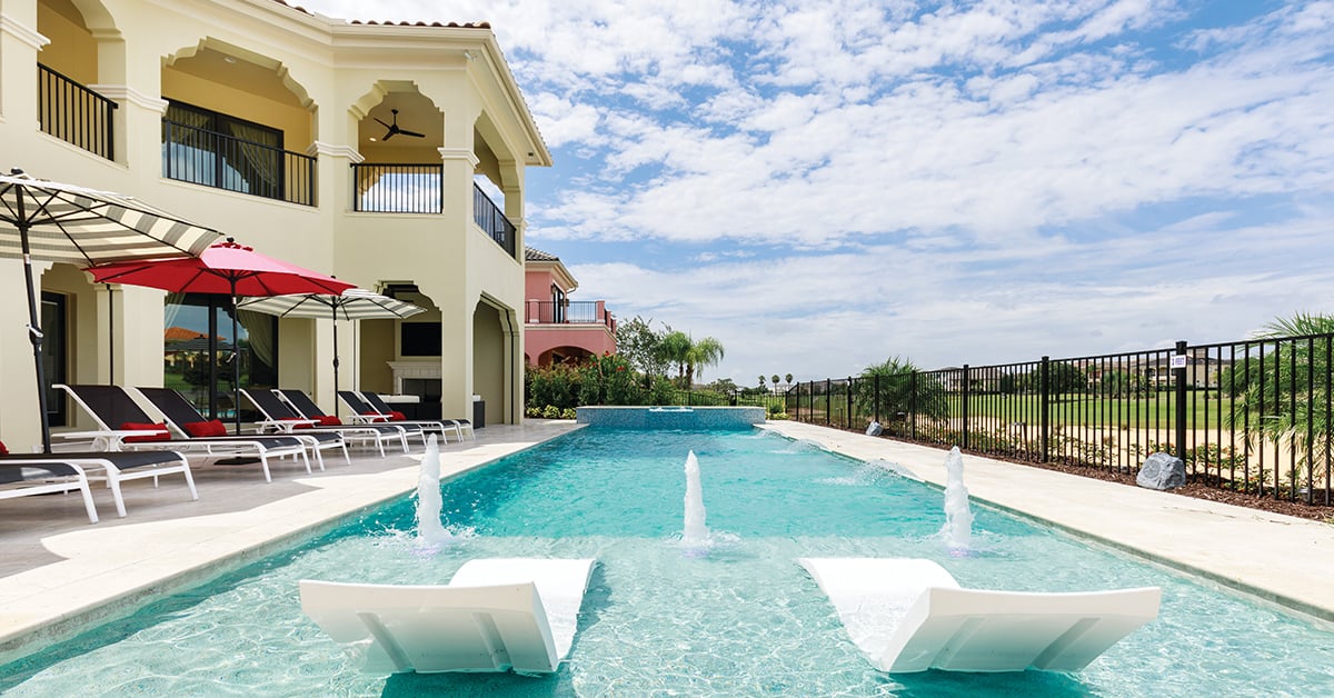 outside a luxury villa poolside