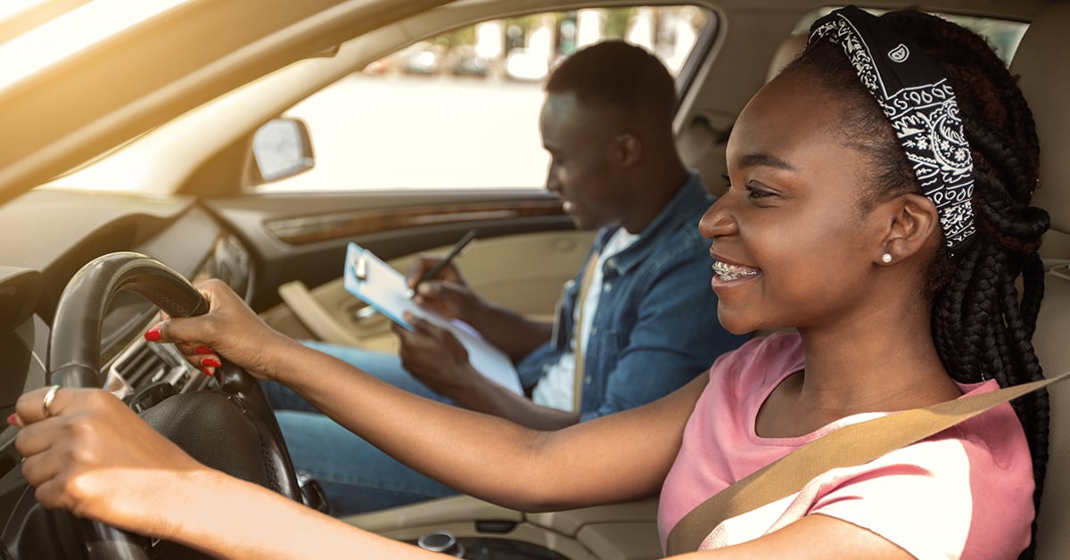 young driver training in car