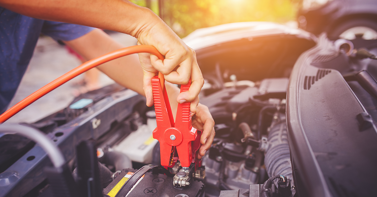 car battery with jumper cables